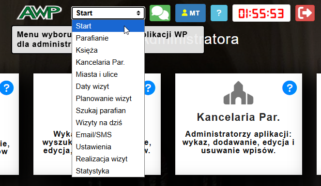 Menu Administratora w AWP