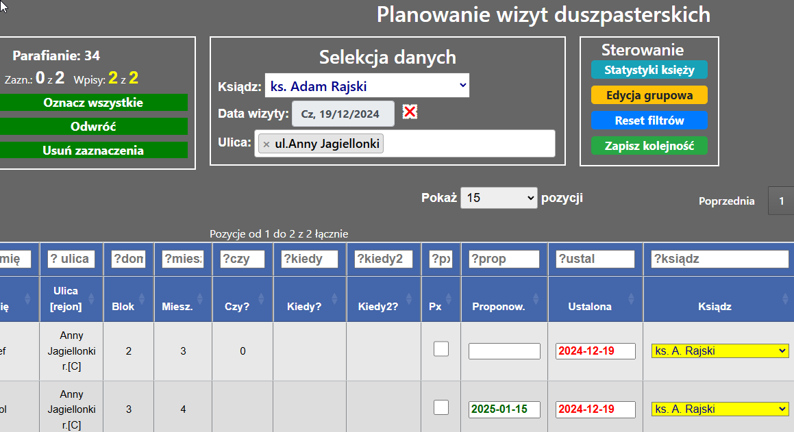 Panel selekcji danych