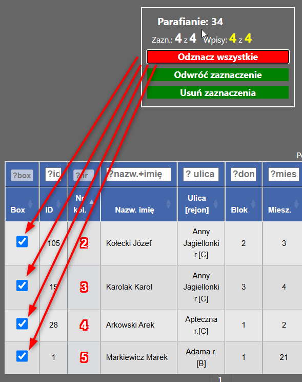 Panel zaznaczania