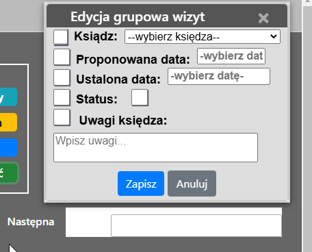 Okno edycji grupowej