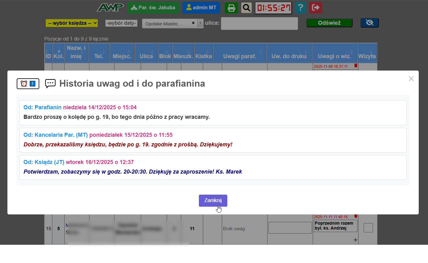 Terminarz wizyt z nowym systemem uwag