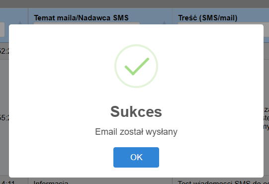 Status poprawnej wysyłki email